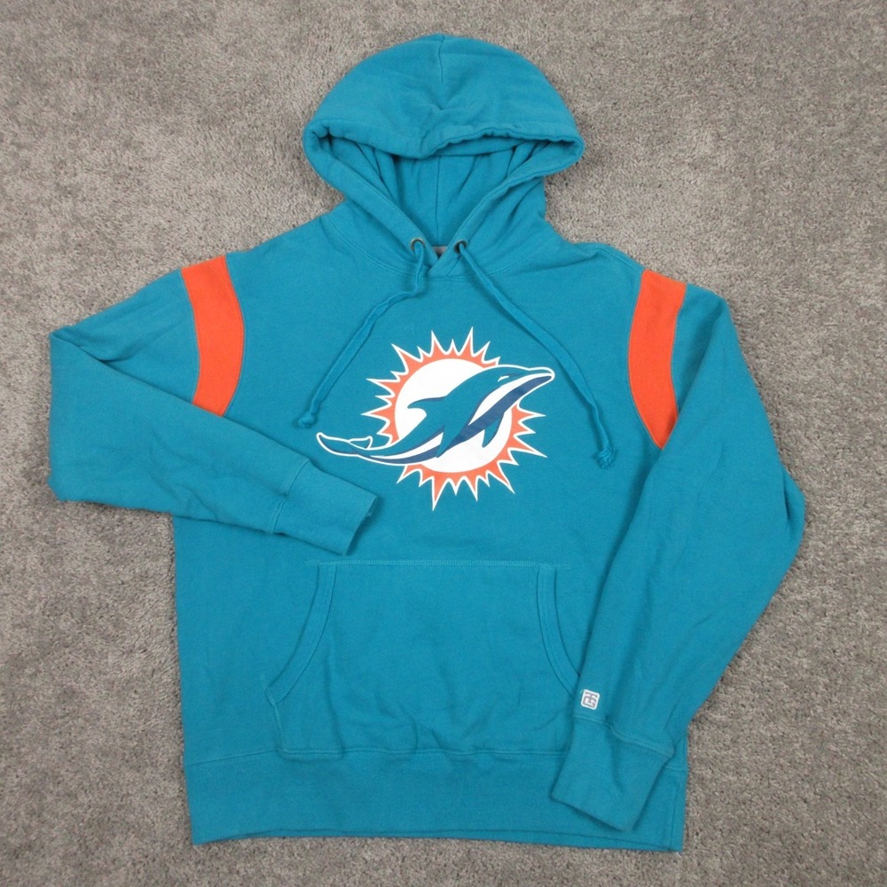 Miami Dolphins Sweater Men Large Blue Hoodie Sweatshirt Tailgate Fleece Logo NFL